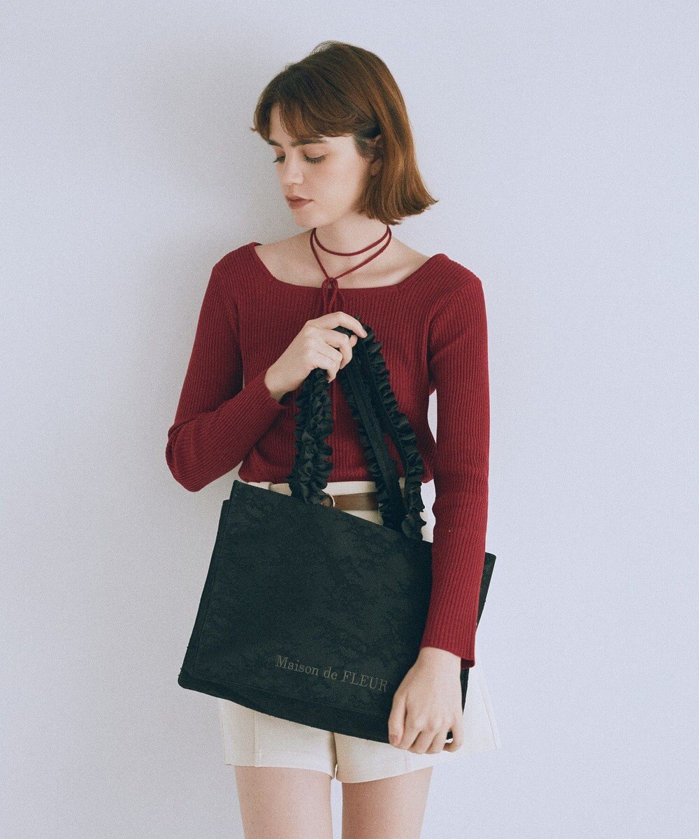 Maison de FLEUR レースフリルハンドルスクエアトートMバッグ 