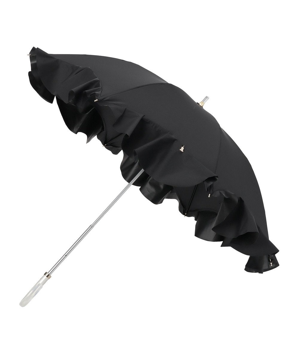 MOONBAT ランバン オン ブルー 晴雨兼用日傘 長傘 フレアフリル＆チャーム 遮光 遮熱 UV ブラック