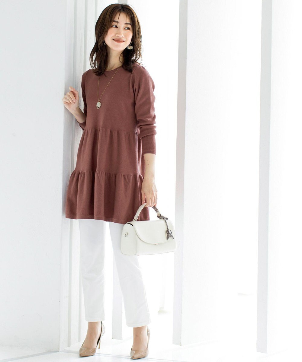 Tiaclasse L 【洗える】大人華やぐ2段ティアードニットチュニック 