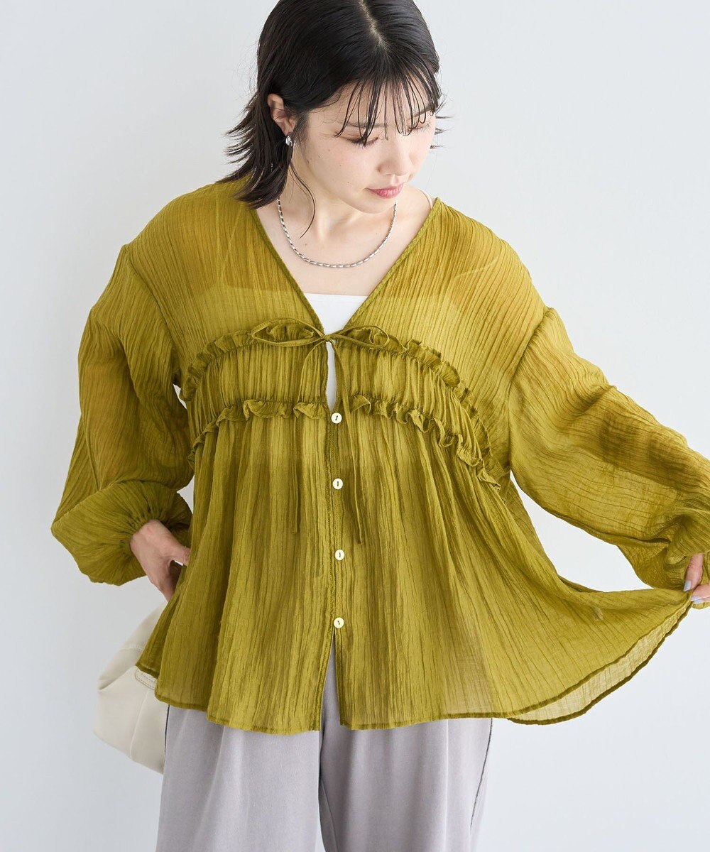 Green Parks Ｖネックフリルシアープリーツブラウス 