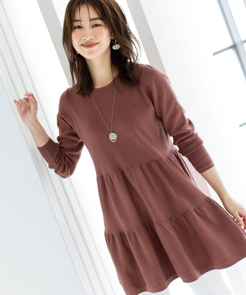 Tiaclasse L 【洗える】大人華やぐ2段ティアードニットチュニック 