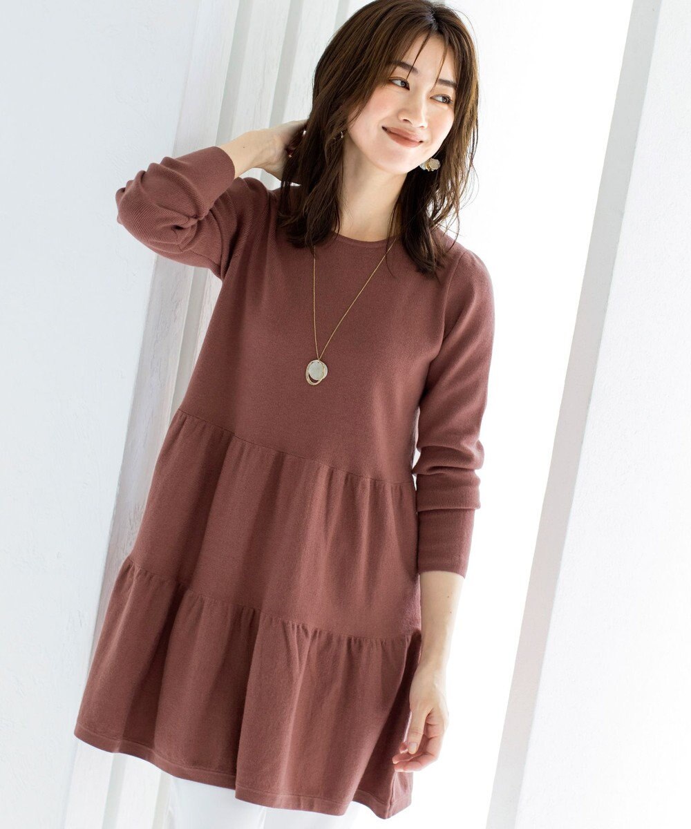 Tiaclasse L 【洗える】大人華やぐ2段ティアードニットチュニック 