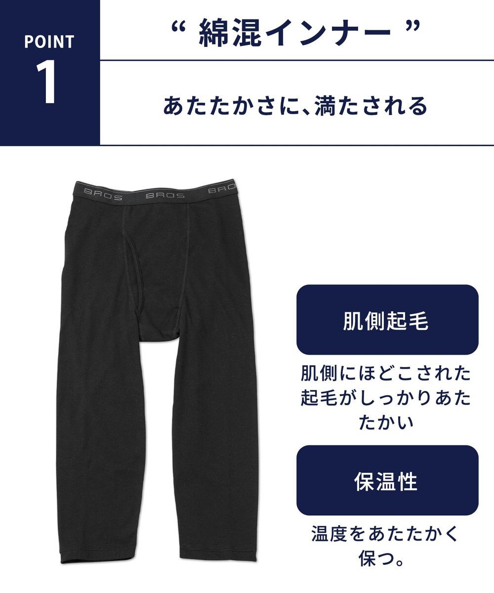 WACOAL MEN 綿混インナー ボトム ひざ下丈 しっかりあたたかい 保温性 肌側起毛 ストレッチ素材 前開き メンズ GS6020 /ブロス 