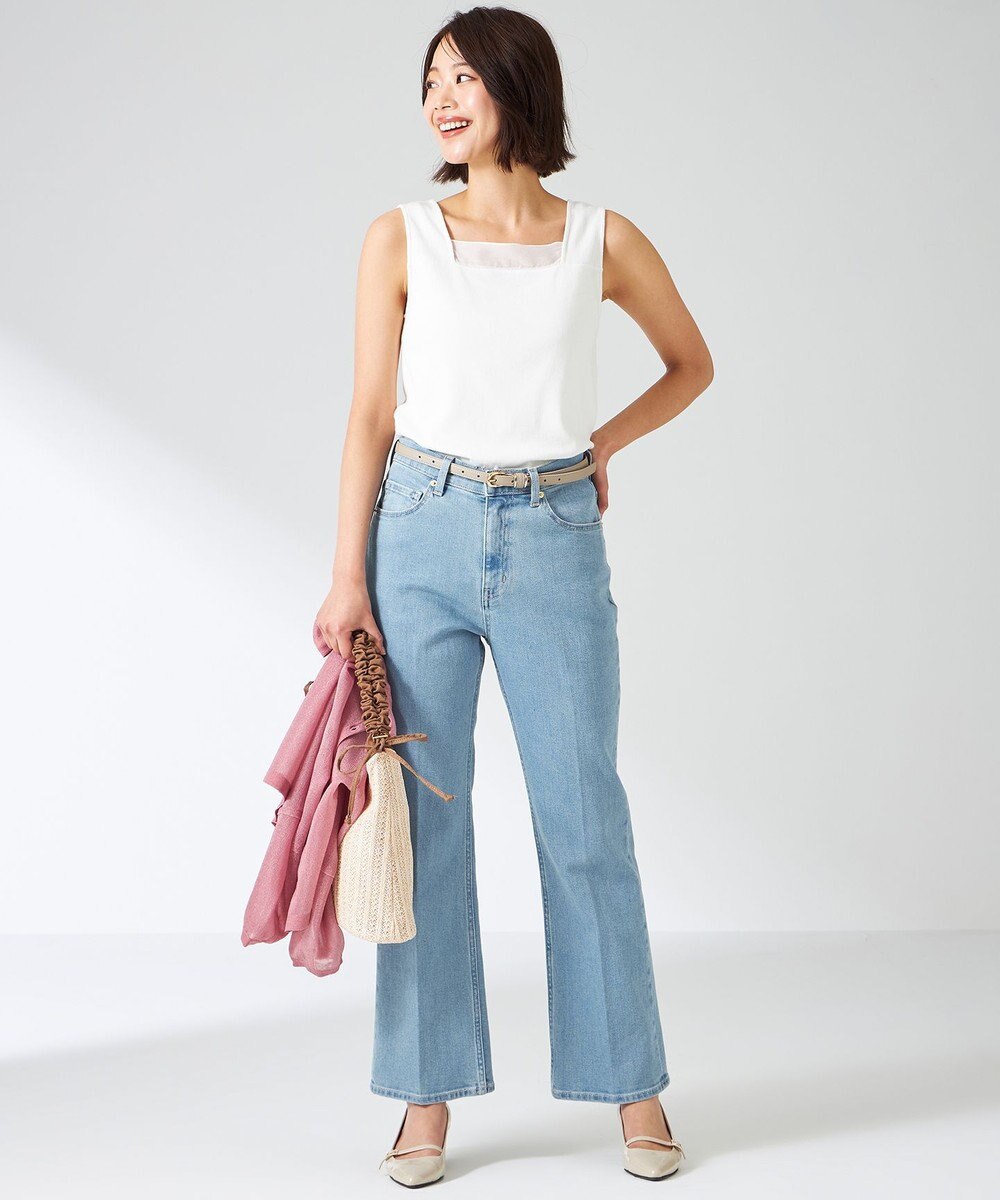 ANY SIS 【洗える】シアーコンビスクエアネック タンクトップ 