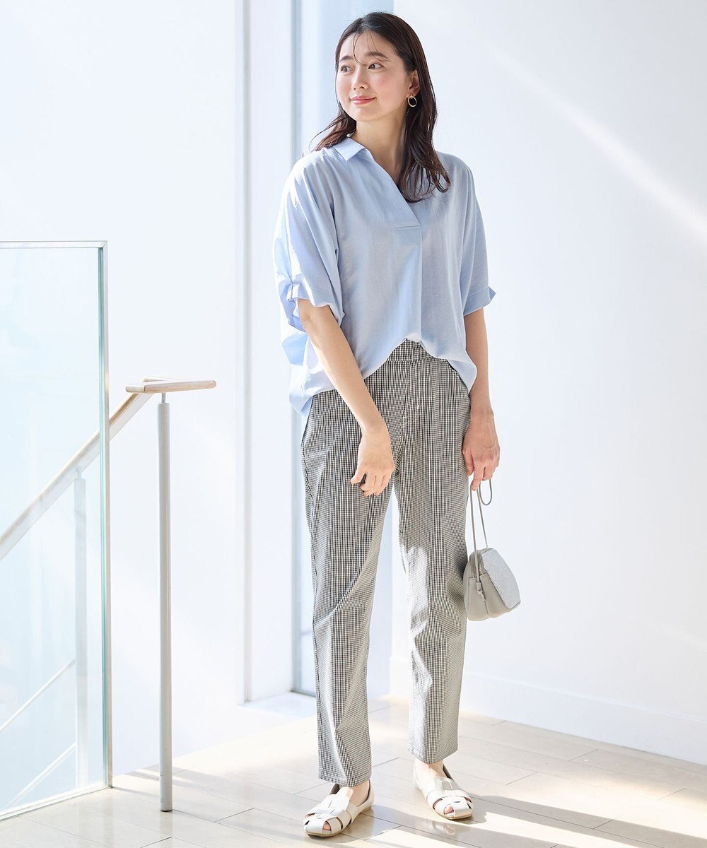 ANY 【新色追加】スキッパーネック袖タックブラウス 