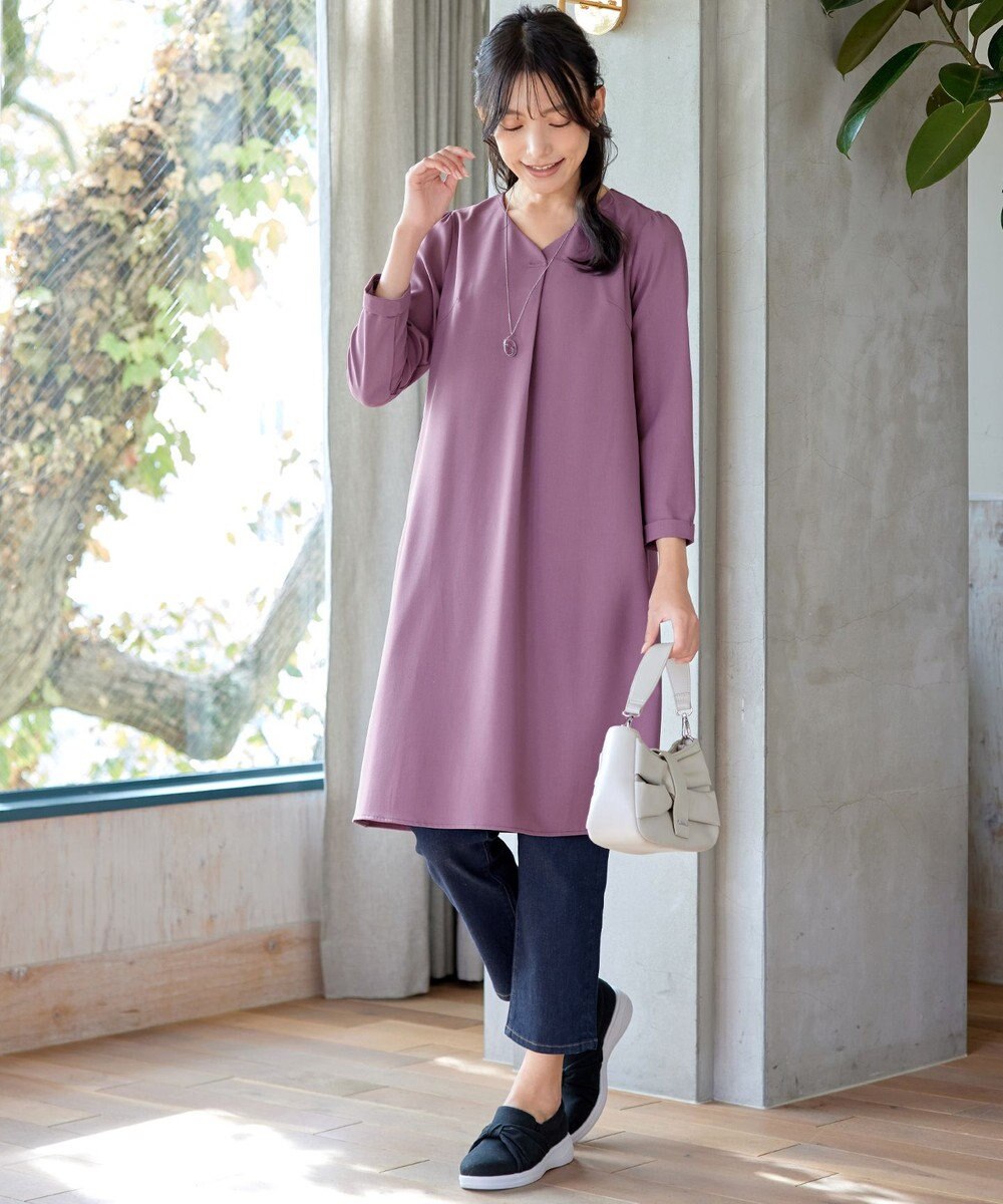 Tiaclasse 【洗える】バックギャザーハートネックAラインワンピース 