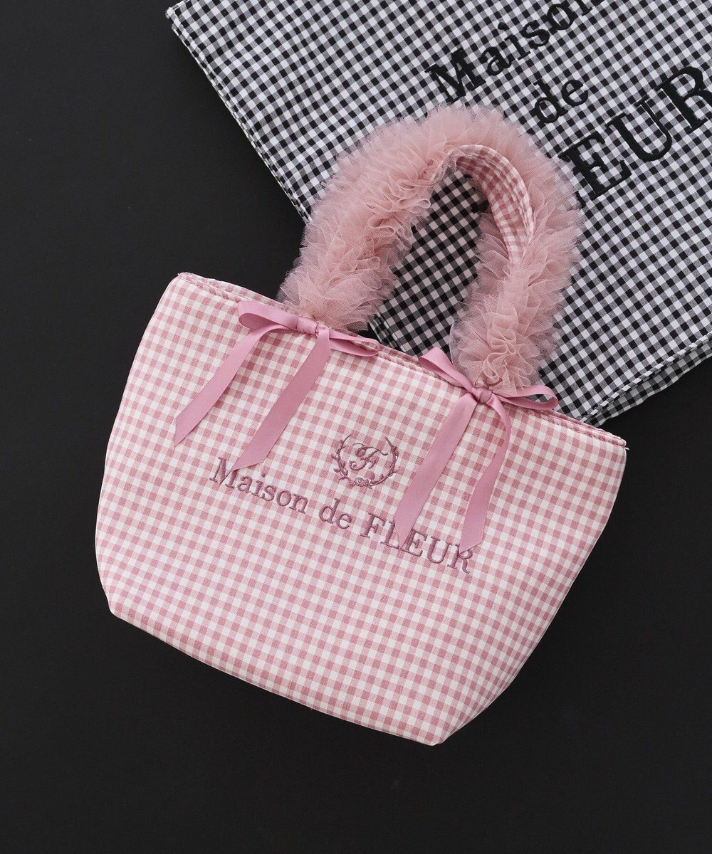 Maison de FLEUR ギンガムブランドロゴフリルハンドルトート 