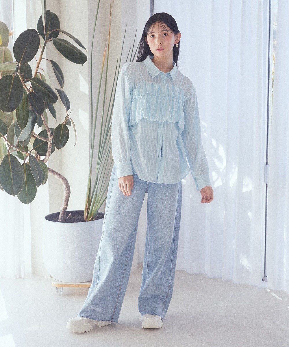 earth music&ecology ＳＥＴ２点起毛ストライプシャツ＋バルーンビスチェ 