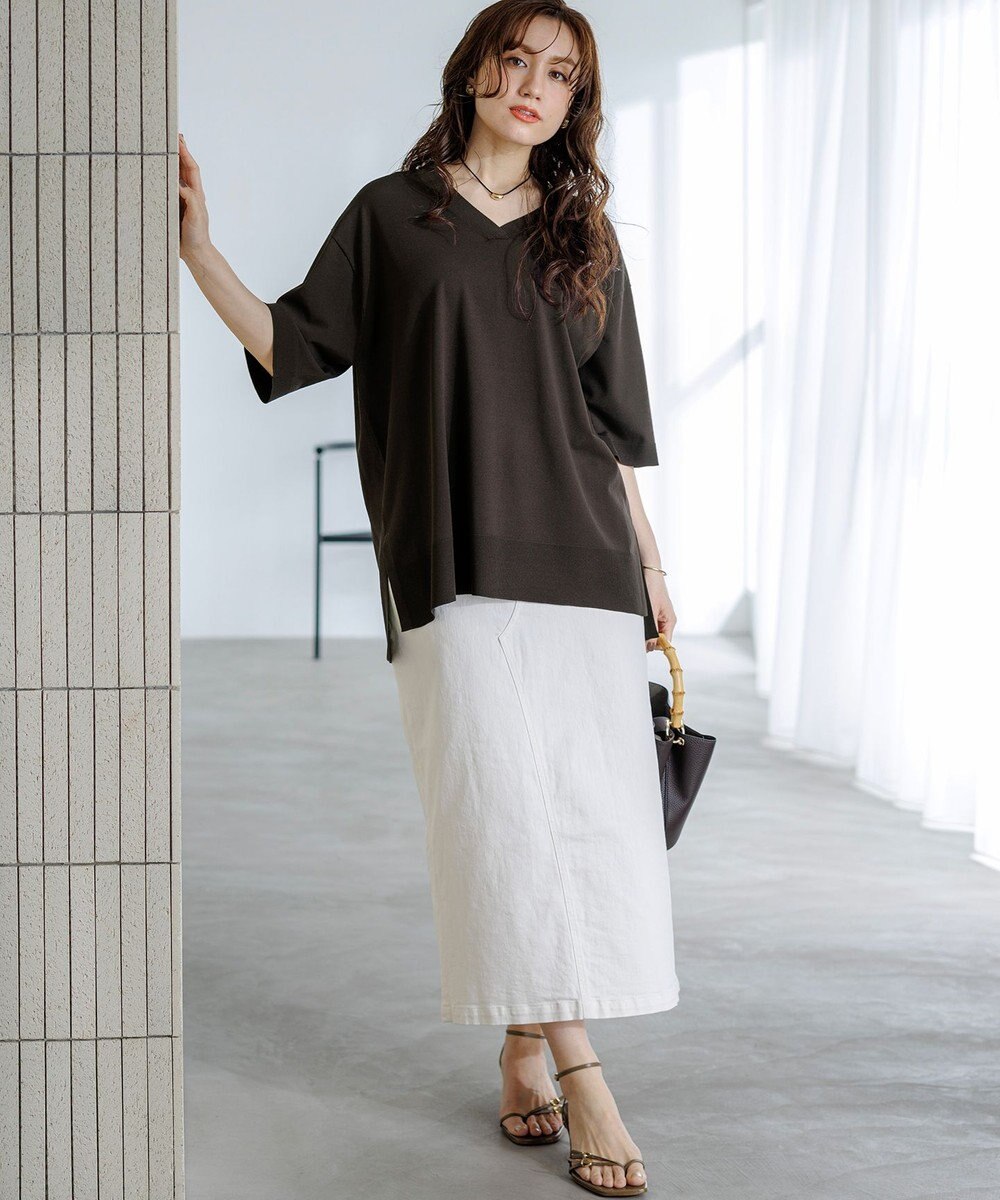 23区 L 【先行予約/WEB&一部店舗限定カラーあり/Lサイズ限定】レーヨンポリエステルストレッチ Vネック ニット 