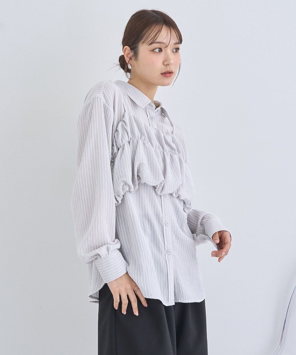 earth music&ecology ＳＥＴ２点起毛ストライプシャツ＋バルーンビスチェ 