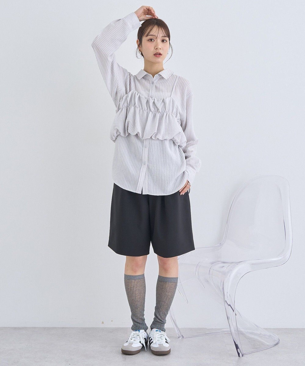 earth music&ecology ＳＥＴ２点起毛ストライプシャツ＋バルーンビスチェ 