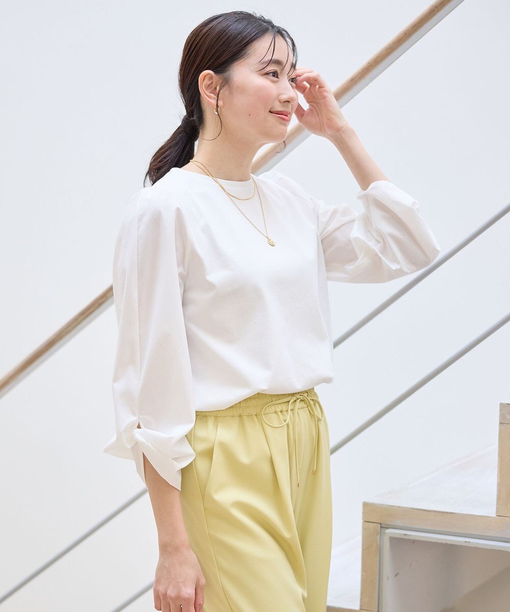 ANY 【洗濯機可/UVケア/アンチピリング】布帛ねじり袖コンビプルオーバー 