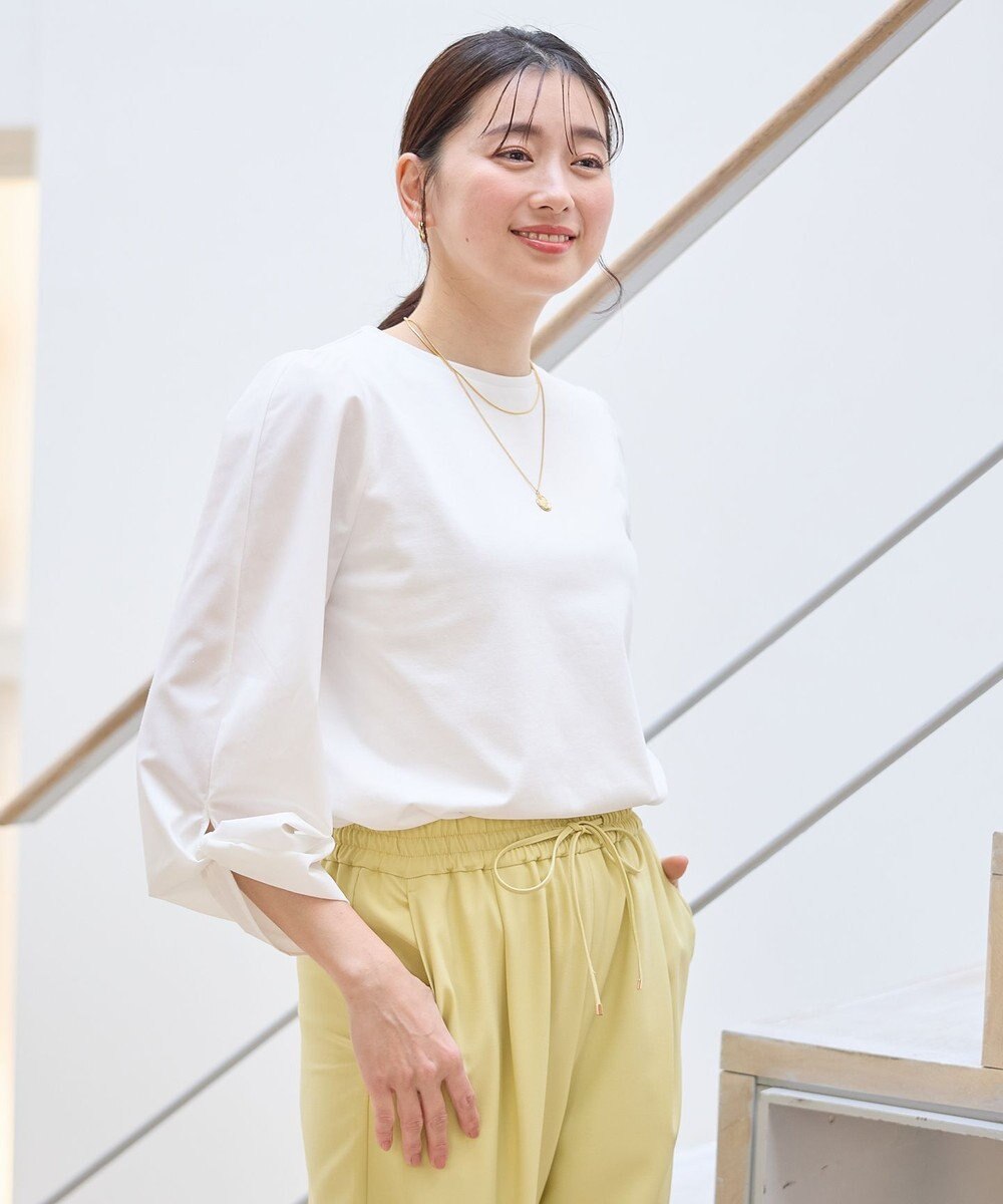 ANY 【洗濯機可/UVケア/アンチピリング】布帛ねじり袖コンビプルオーバー 