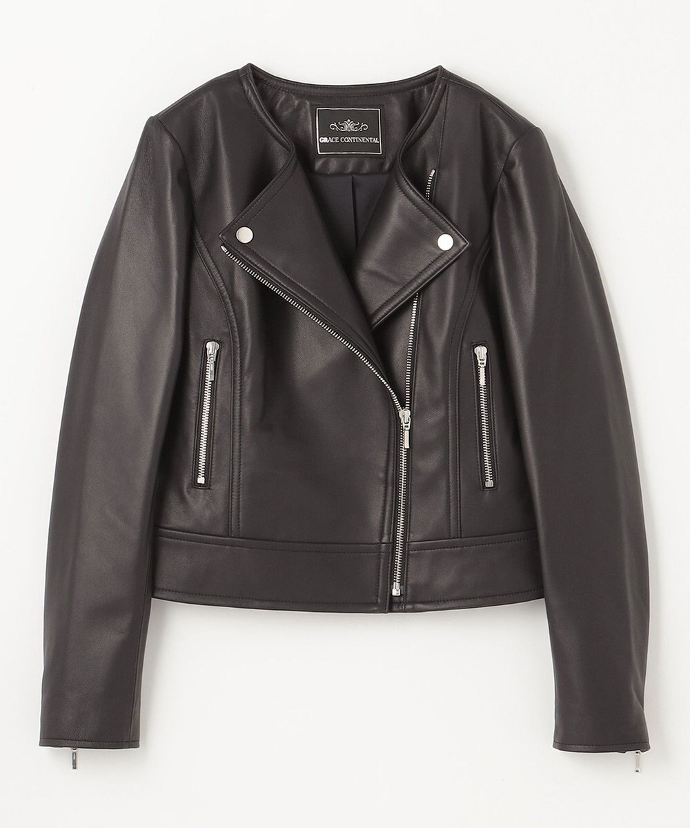 GRACE CONTINENTAL ノーカラーレザーライダースジャケット 