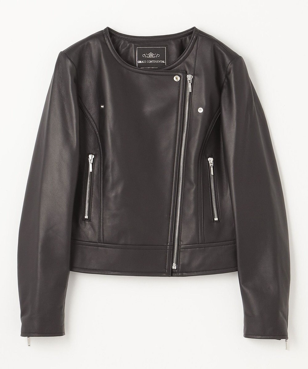 GRACE CONTINENTAL ノーカラーレザーライダースジャケット 
