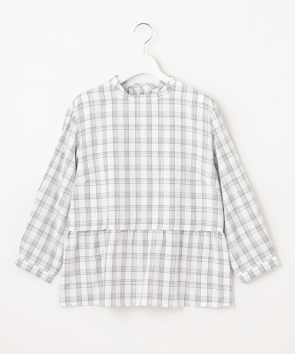 J.PRESS LADIES 【洗える】 セルロースチェック スタンドカラー ブラウス 