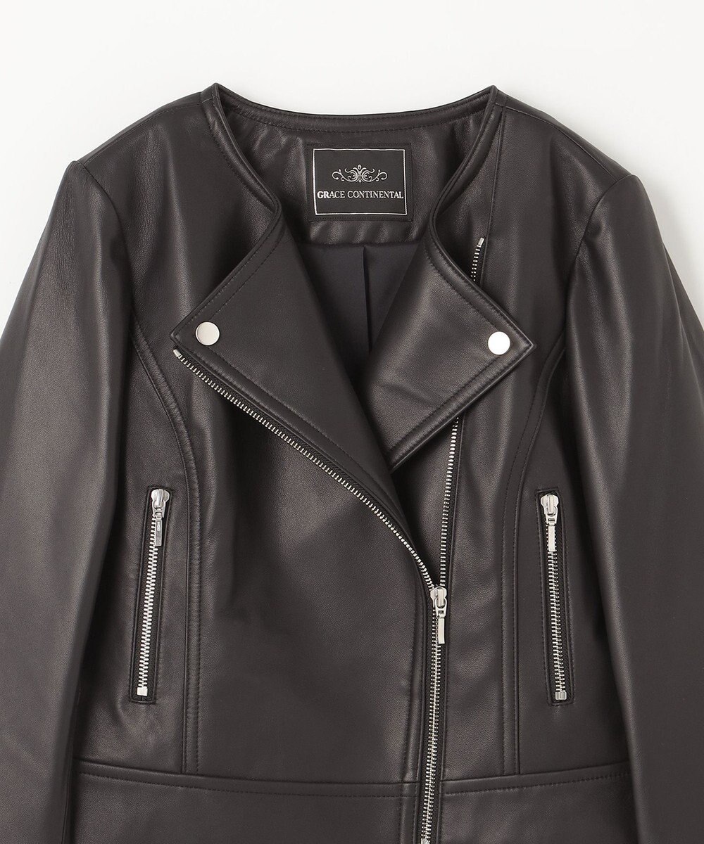 GRACE CONTINENTAL ノーカラーレザーライダースジャケット 