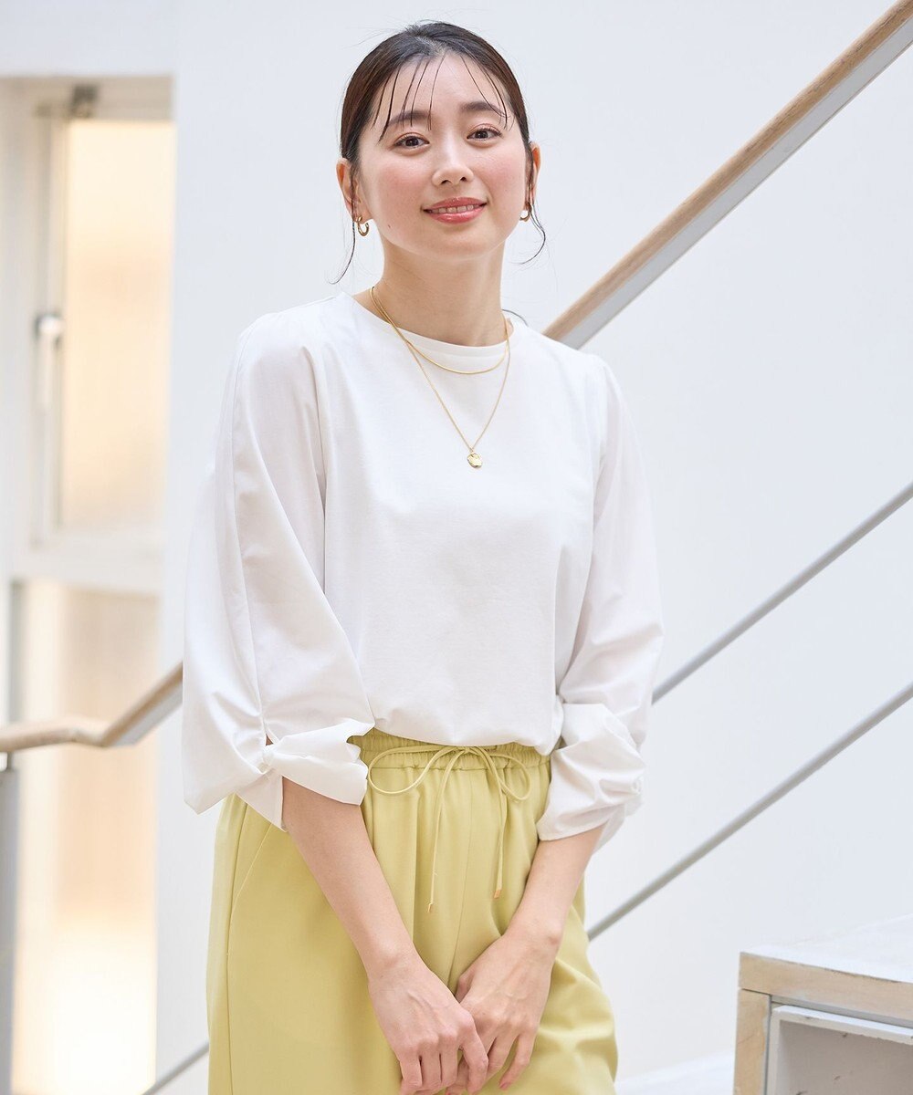 ANY 【洗濯機可/UVケア/アンチピリング】布帛ねじり袖コンビプルオーバー 