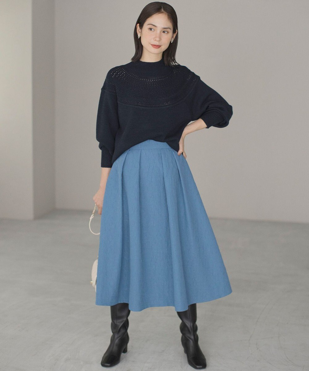 組曲 【WEB限定カラーあり】透かし編みバルキーハイネックニット 