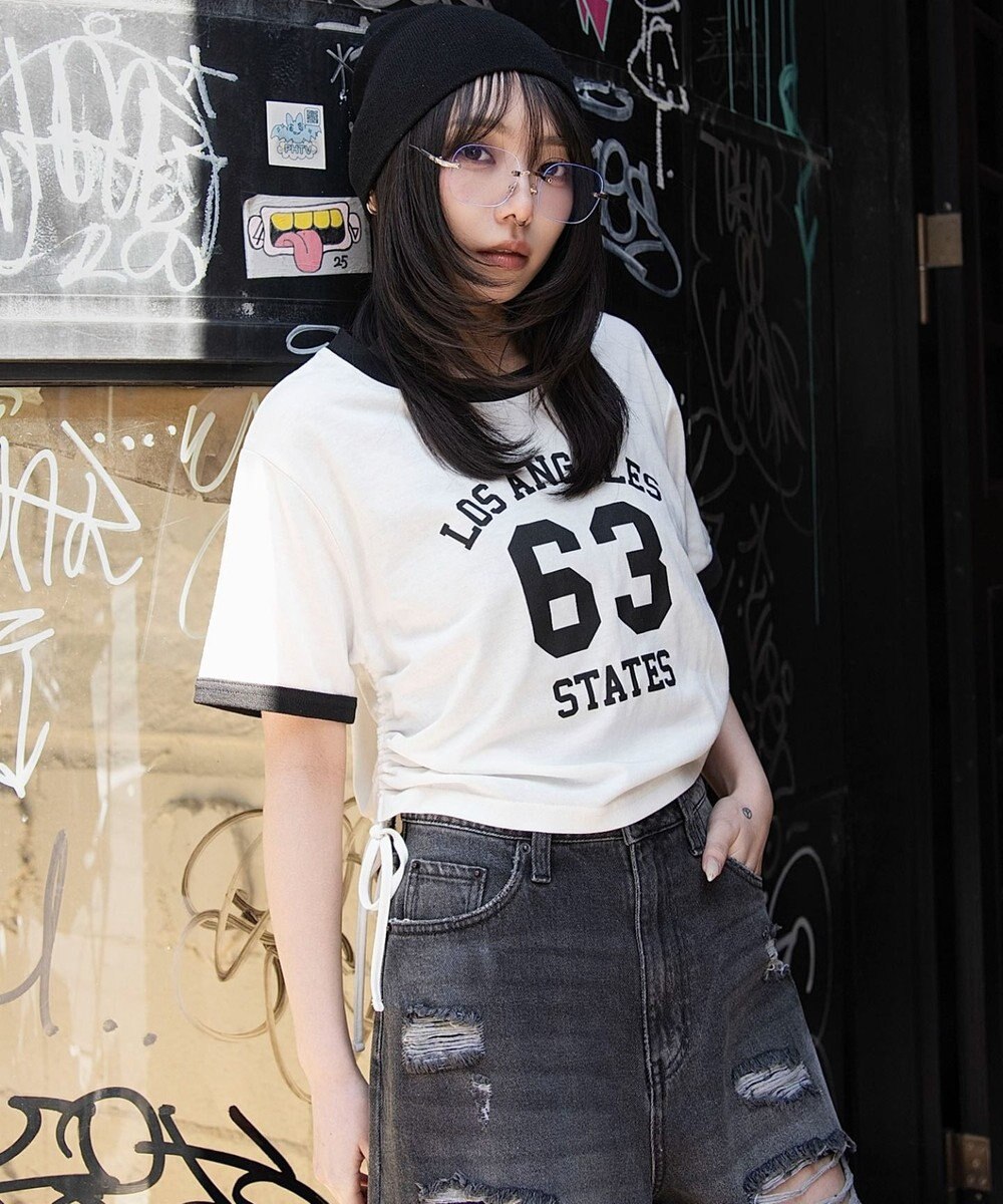 WEGO グラフィックサイドリボンドロストショートT 
