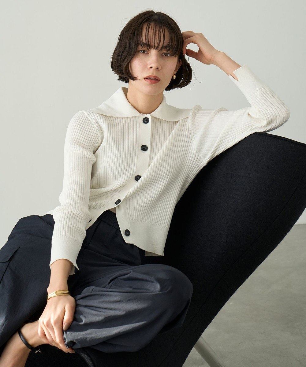 UNFILO 襟付きクロップドカーディガン 