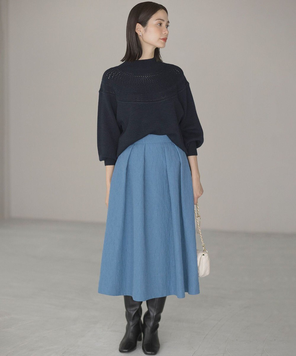 組曲 【WEB限定カラーあり】透かし編みバルキーハイネックニット 