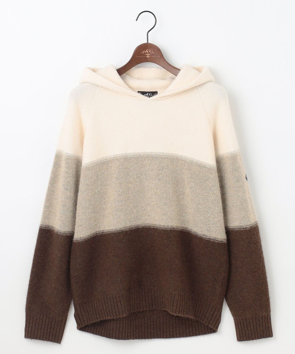 JOSEPH ABBOUD MOUNTAIN 【イタリア糸使用/軽量】パネルボーダー ニットパーカー 