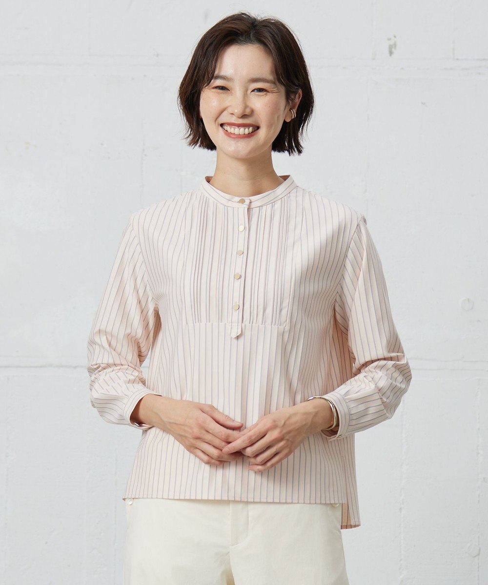 J.PRESS LADIES ストライプジャージー ピンタック カットソー 