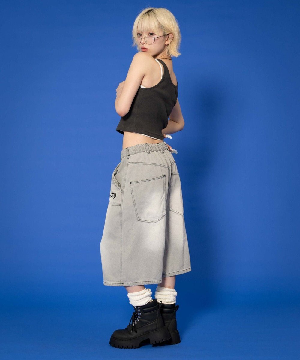 WEGO 【ユニセックス着用ITEM】ダブルニーロゴデニムショーツ 