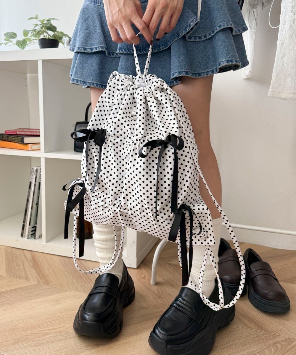 WEGO ドロストリボンギャザーナップサック 