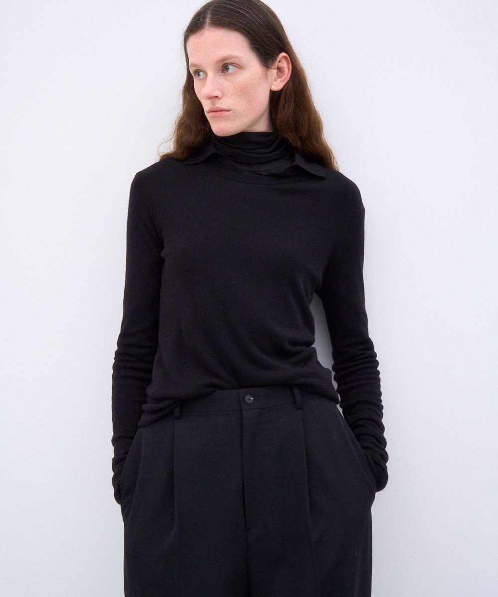 ATON SILK BLENDED CIRCULAR RIB | クルー＆ポロレイヤードプルオーバー 