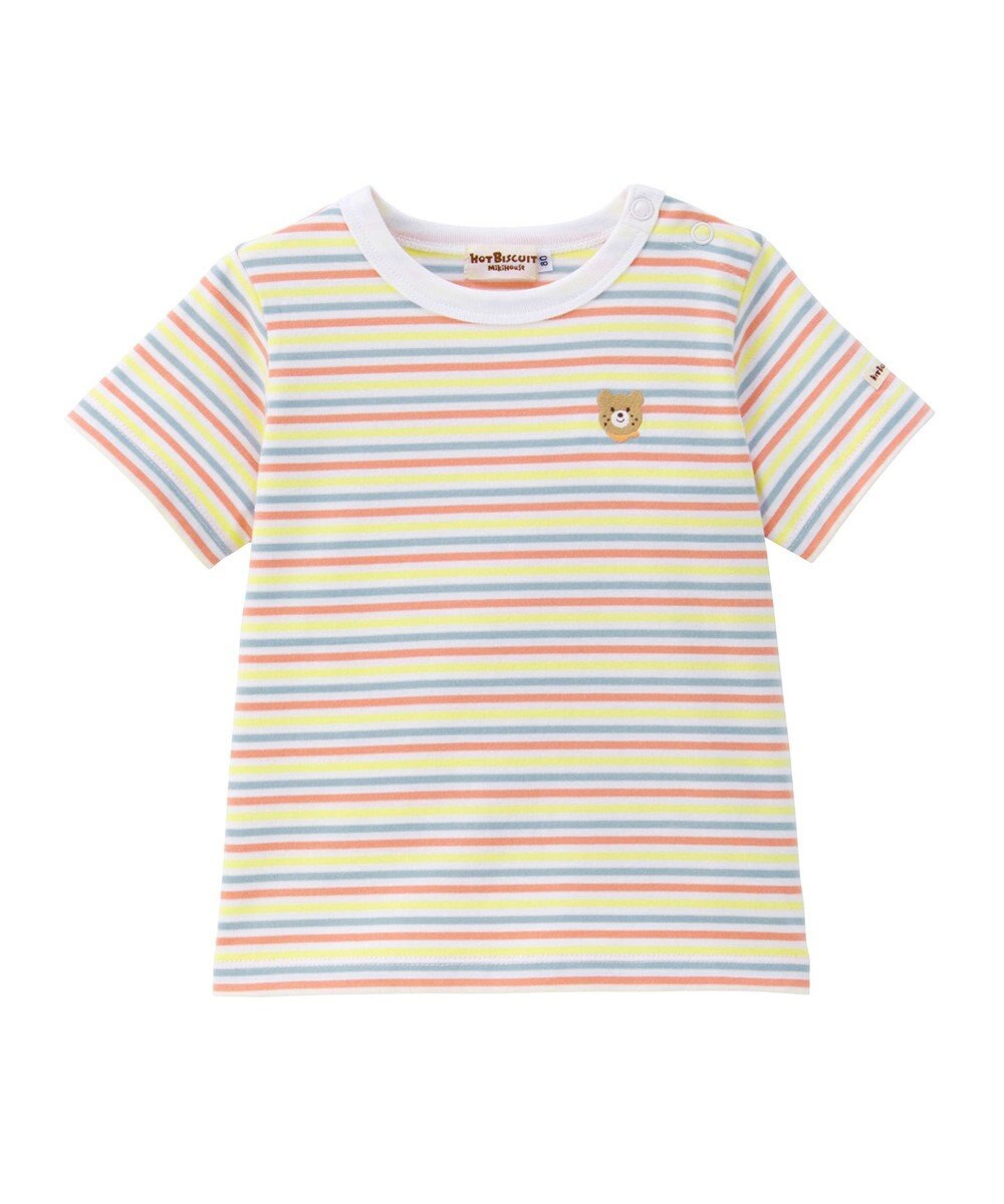MIKI HOUSE HOT BISCUITS 【70-120cm】 みじんボーダー ワンポイント刺繍 半袖Tシャツ 