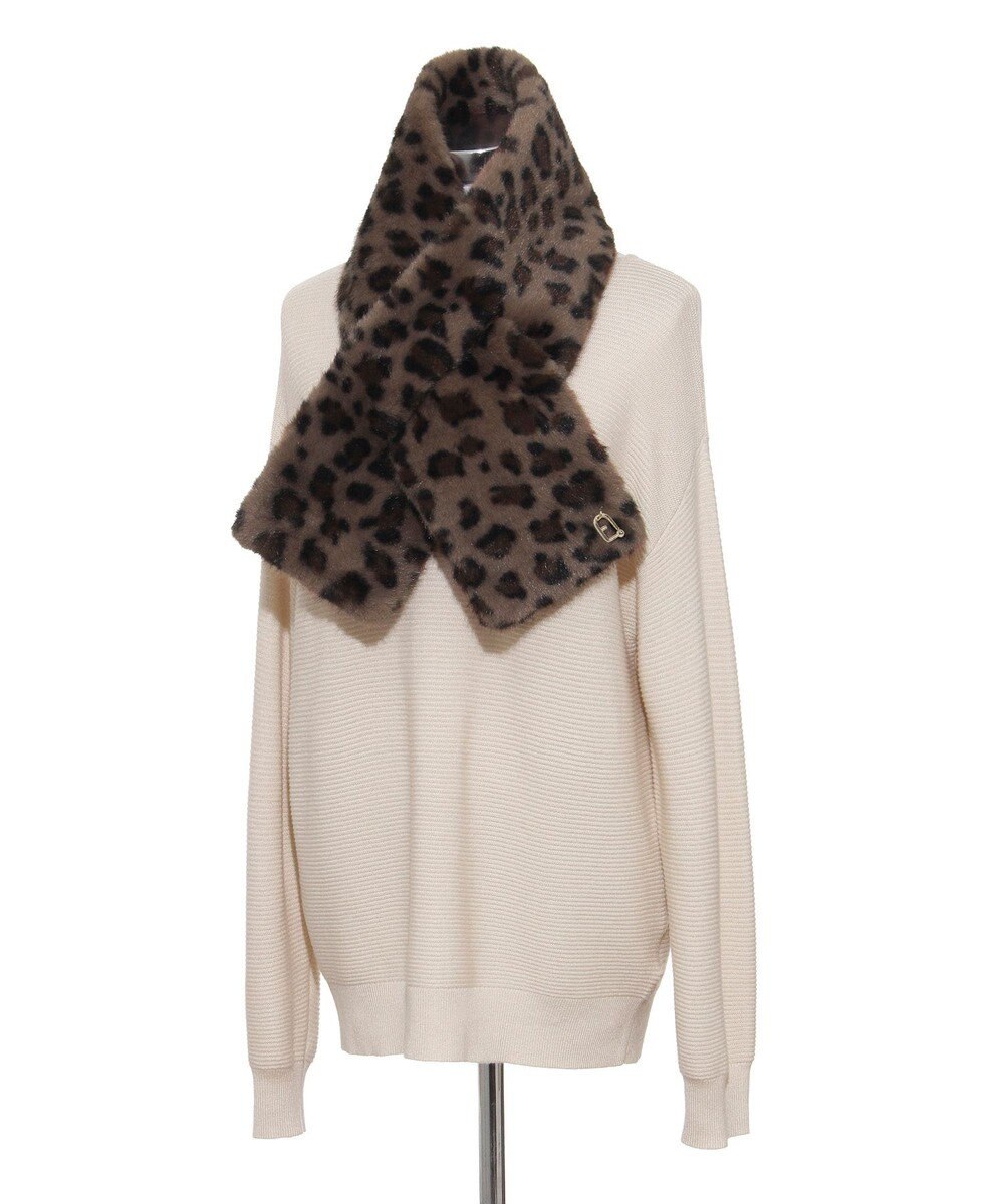 MOONBAT FURLA（フルラ）ビッグ差し込みファーティペット  アーチロゴ フェイクファー 