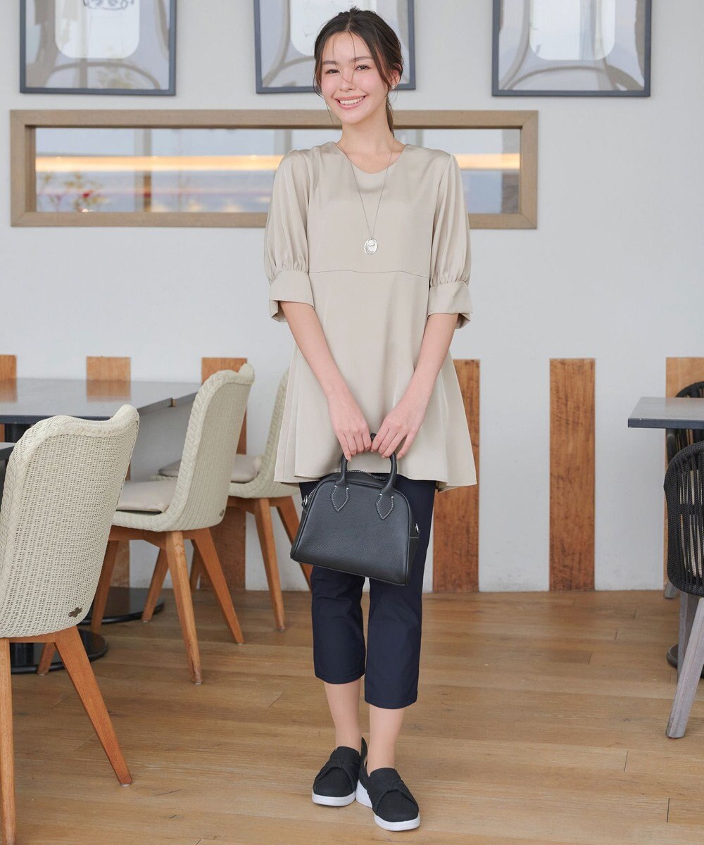 Tiaclasse L 【洗える】パフスリーブ切替フレアチュニック 