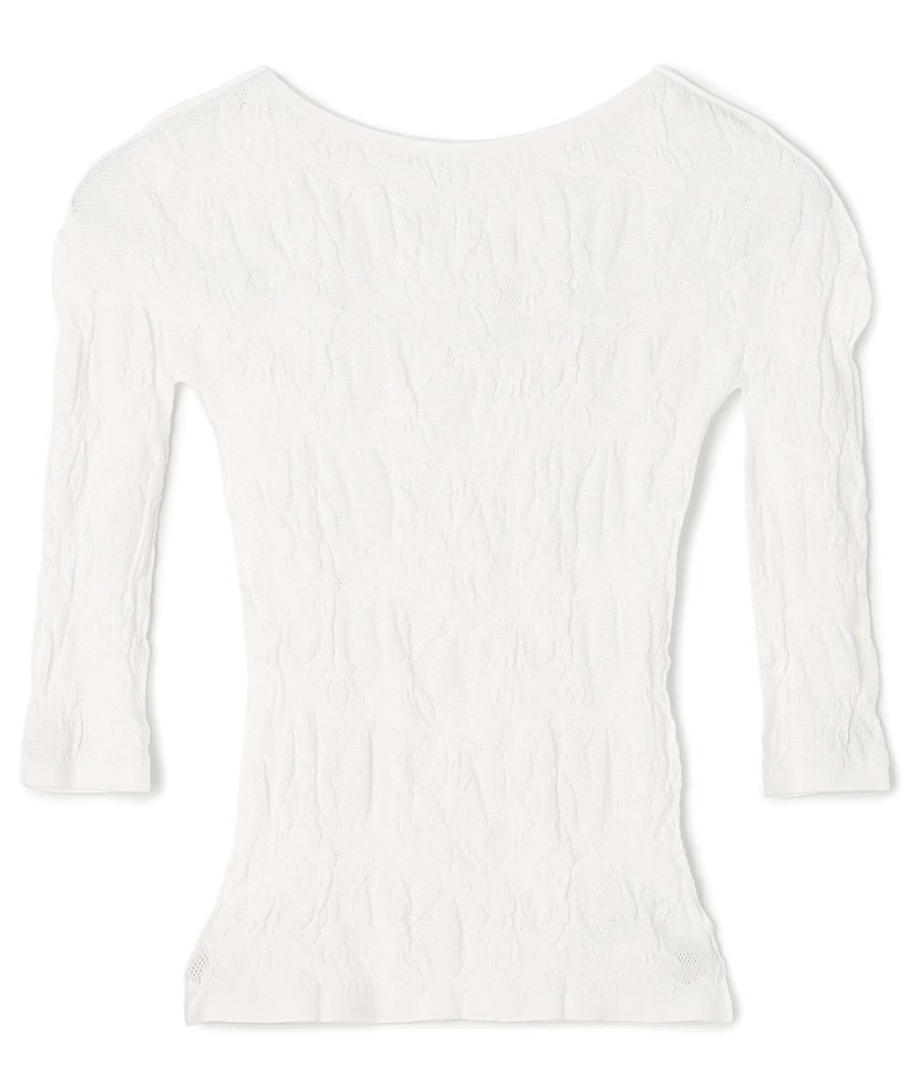 Chacott シアーレースボートネックトップ 