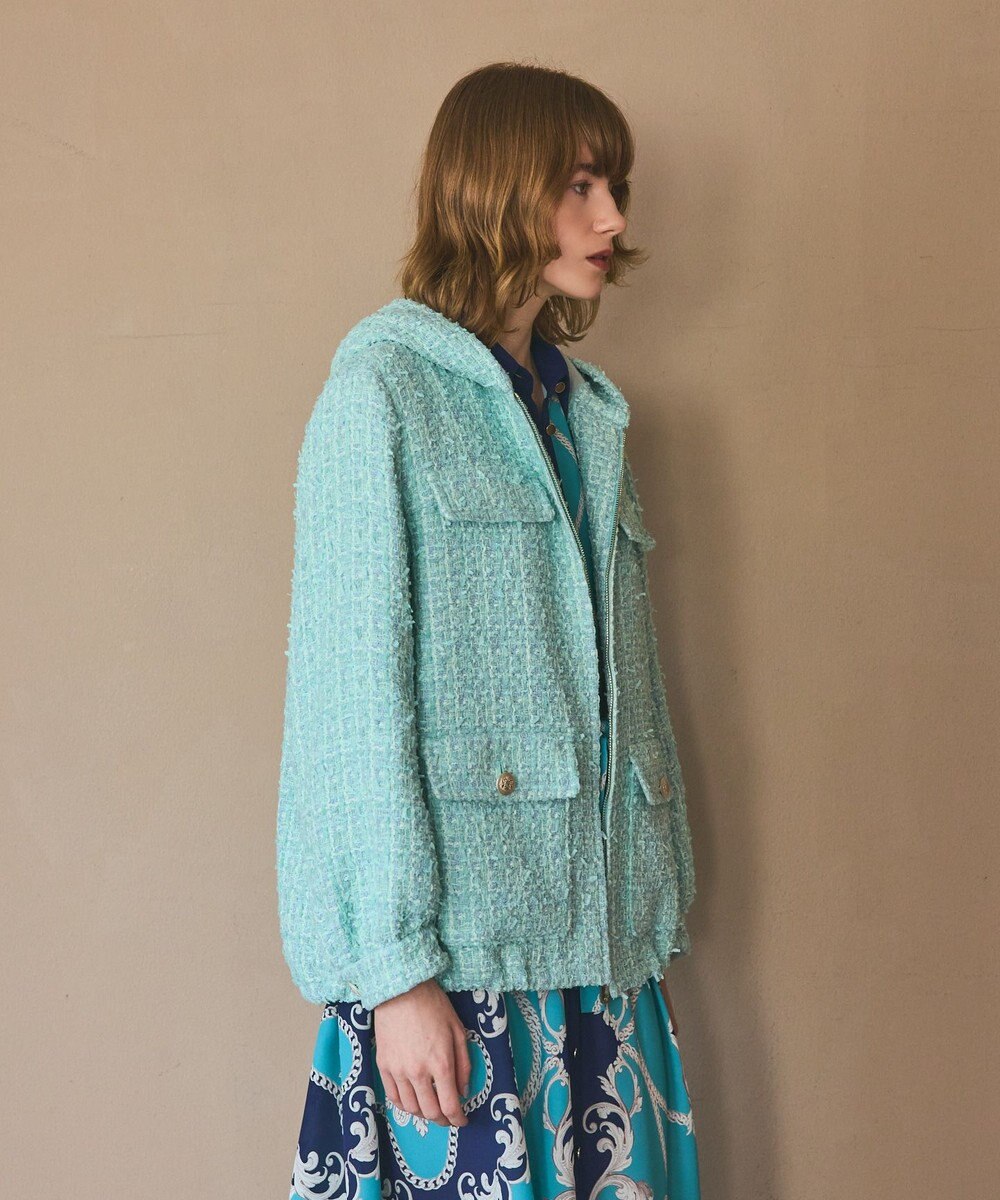 GRACE CONTINENTAL ツイードフーディーコート 