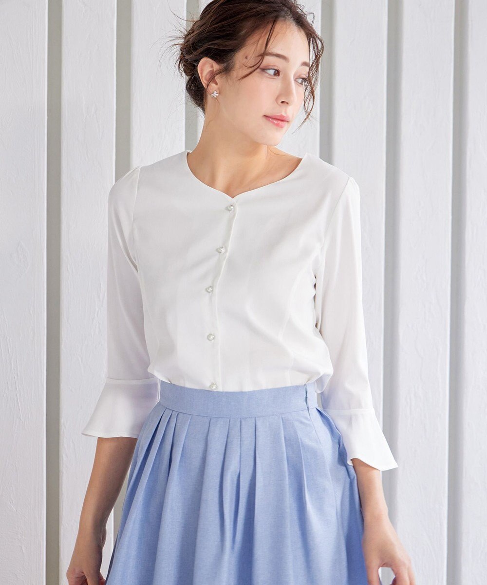 Tiaclasse 【洗える】ハートネックフレア袖ブラウス 