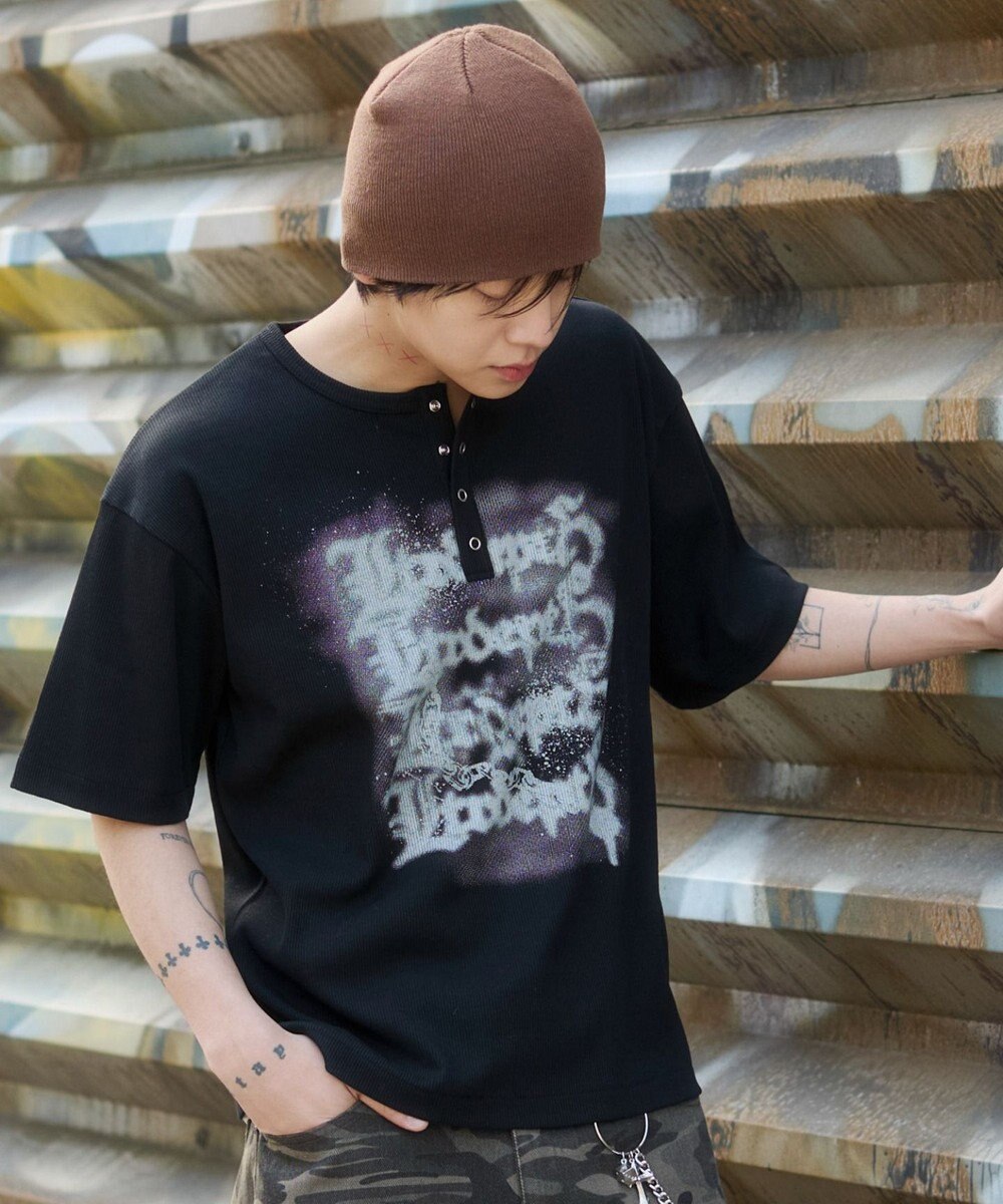 WEGO 【ユニセックス着用ITEM】グラフィックヘンリーネックT（SS） 