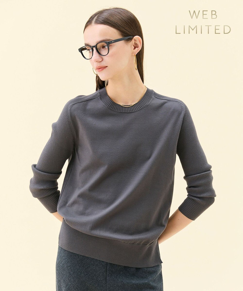 BEIGE， 【WEB限定・洗える】WILLOW / ストレッチクルーネックリブニット 