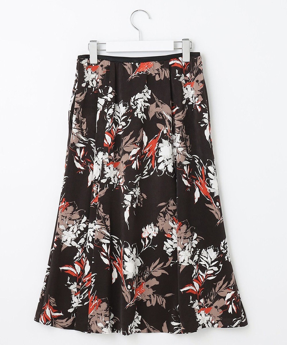 自由区 【洗える】ブラッシュドフラワープリント フレアスカート 
