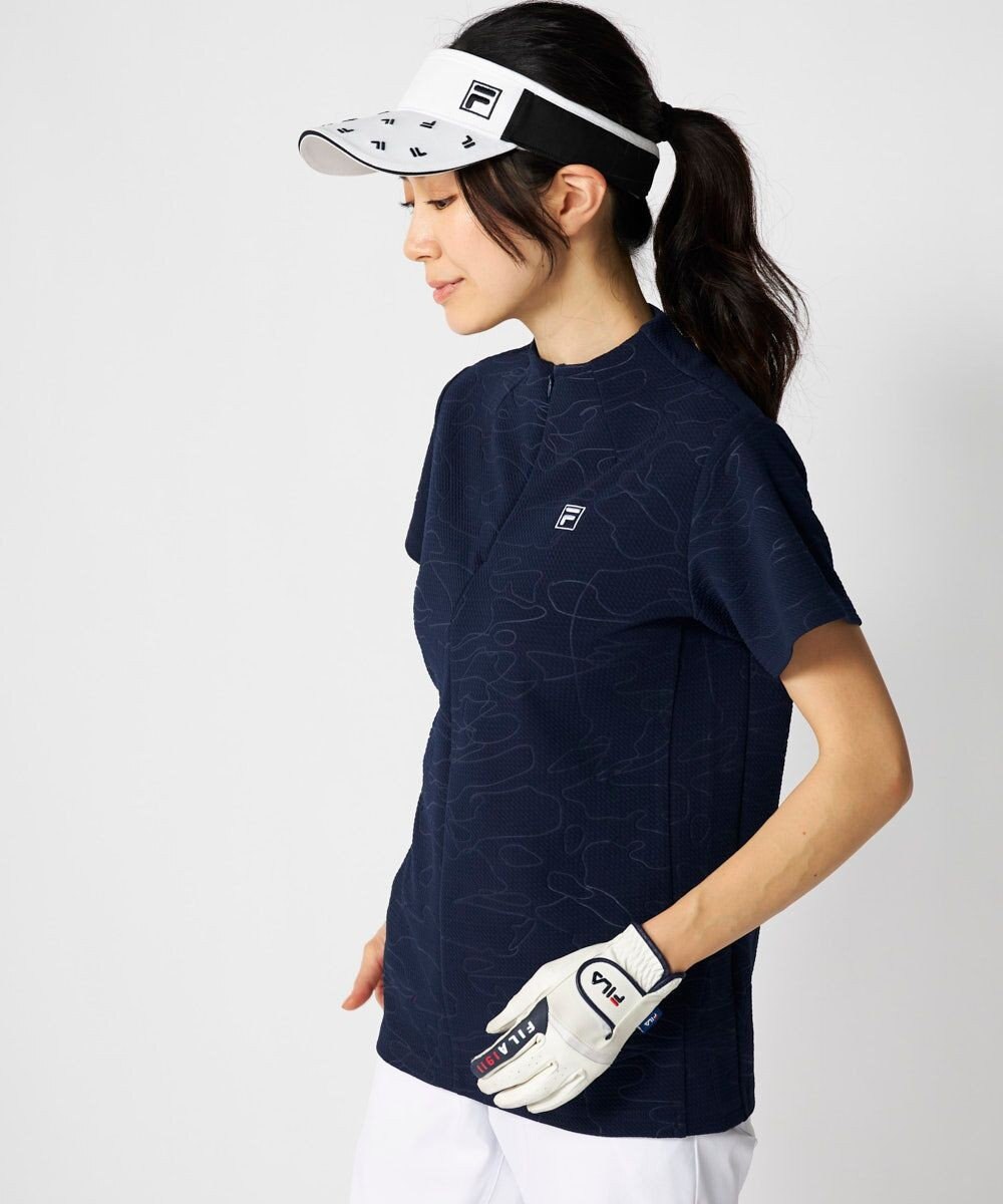 FILA GOLF／marie claire 【FILA GOLF】 チェッカーフラッグ柄エンボス半袖シャツ 