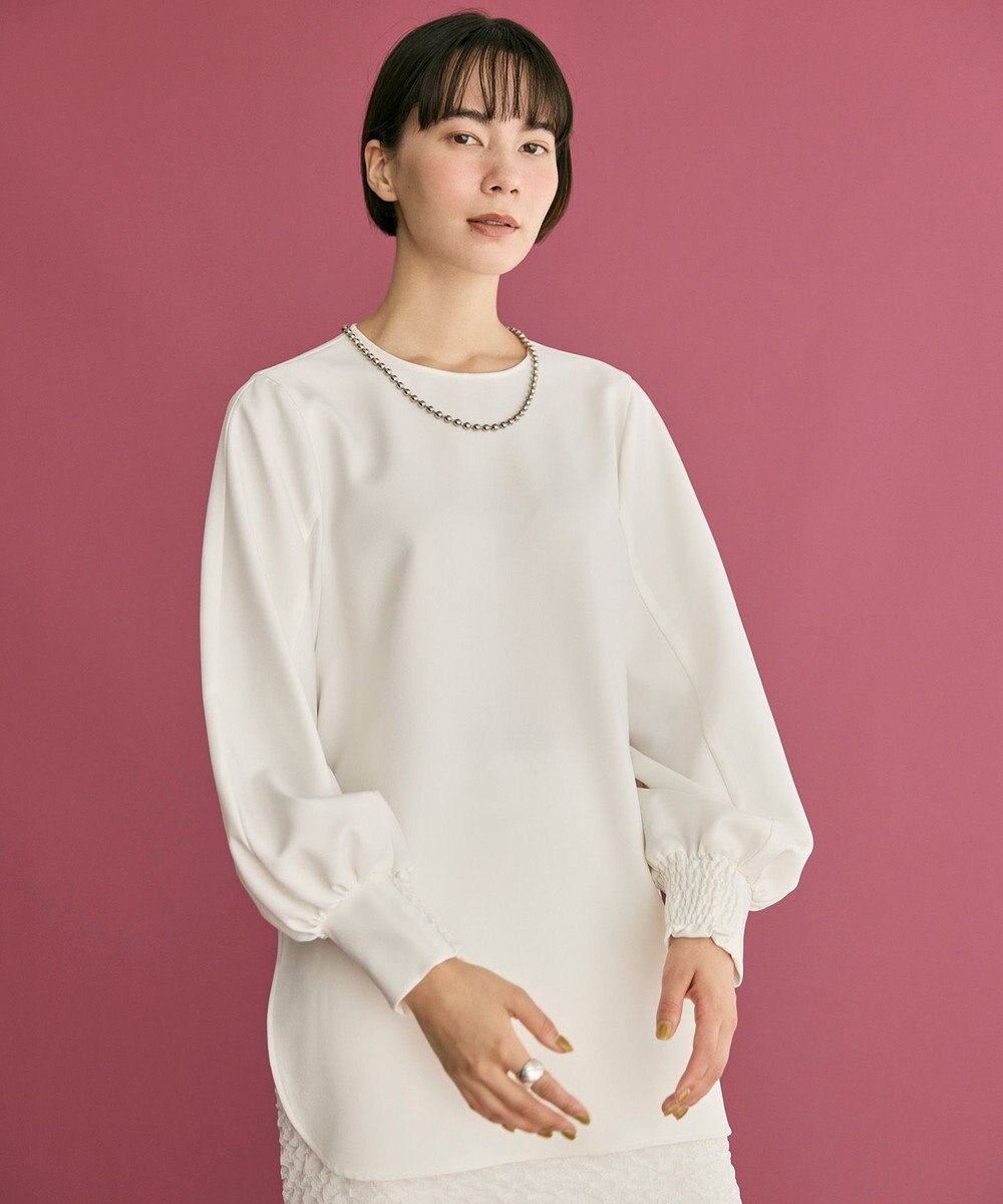 #Newans 【洗濯機可】シャーリングカフスパウダリーブラウス 