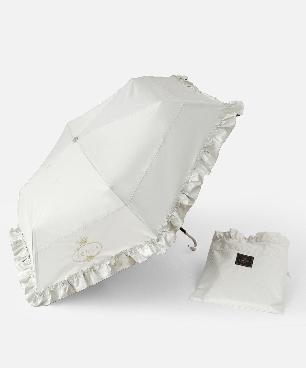 TOCCA 【晴雨兼用・UVカット100%生地】LOGO FRILL UMBRELLA 折り畳み傘 収納バッグ付き 