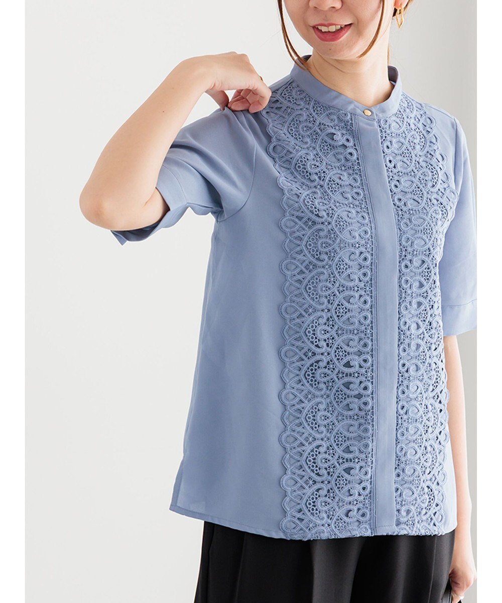 Te chichi 【WEB限定カラーあり】フロントレース5分袖ブラウス 