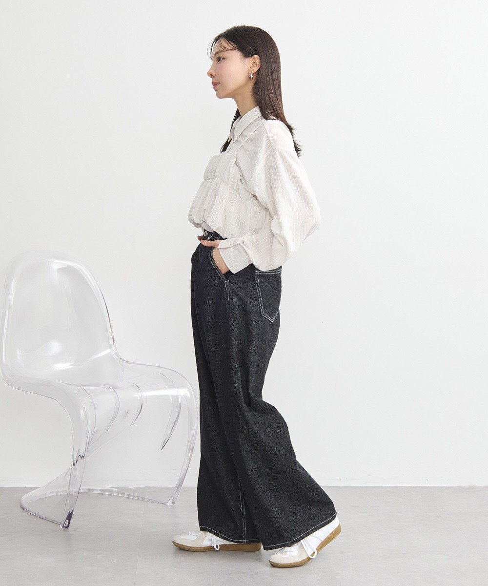 earth music&ecology ＳＥＴ２点起毛ストライプシャツ＋バルーンビスチェ 