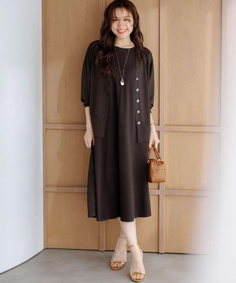 23区 L 【先行予約/Lサイズ限定】レーヨンポリエステルストレッチ ニット フレア ワンピース 