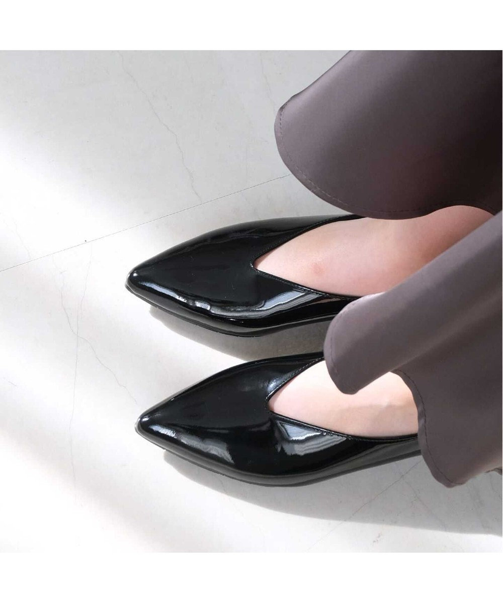 Pointer 日本製 本革 生活防水機能付きVカットパンプス 