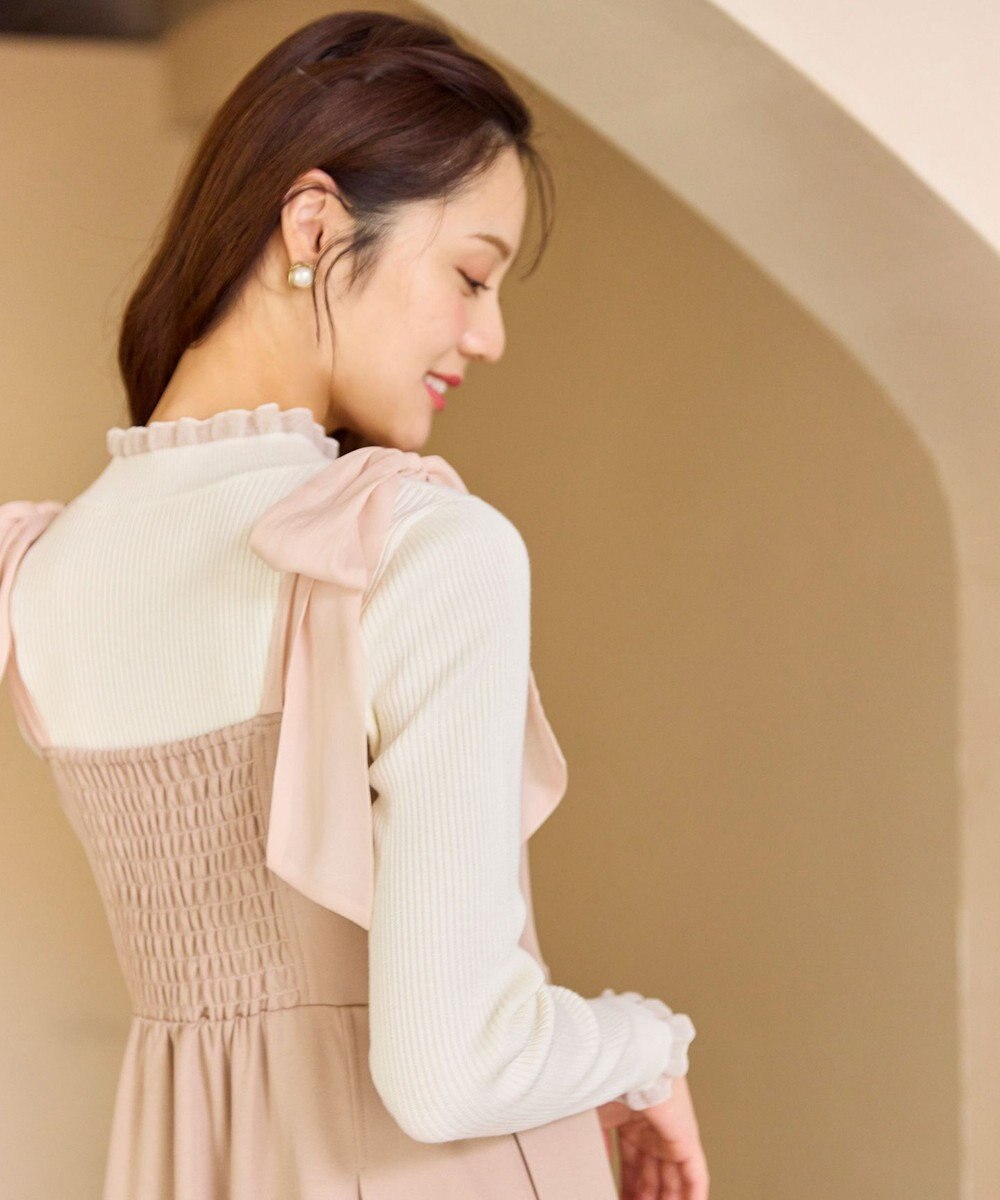 Feroux シアーリボンショルダー ジャンパースカート 