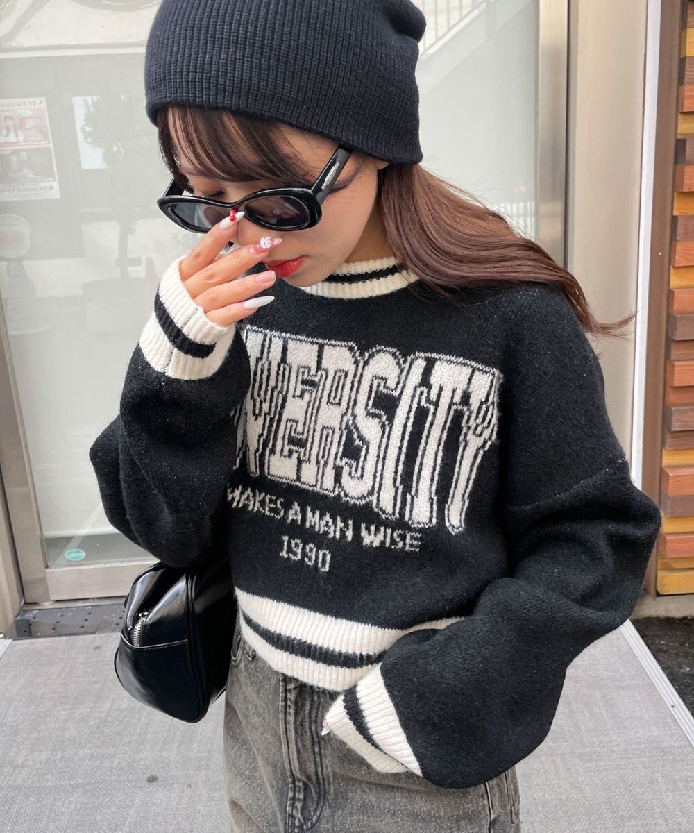 WEGO ラインリブフラッフィーショートニット 