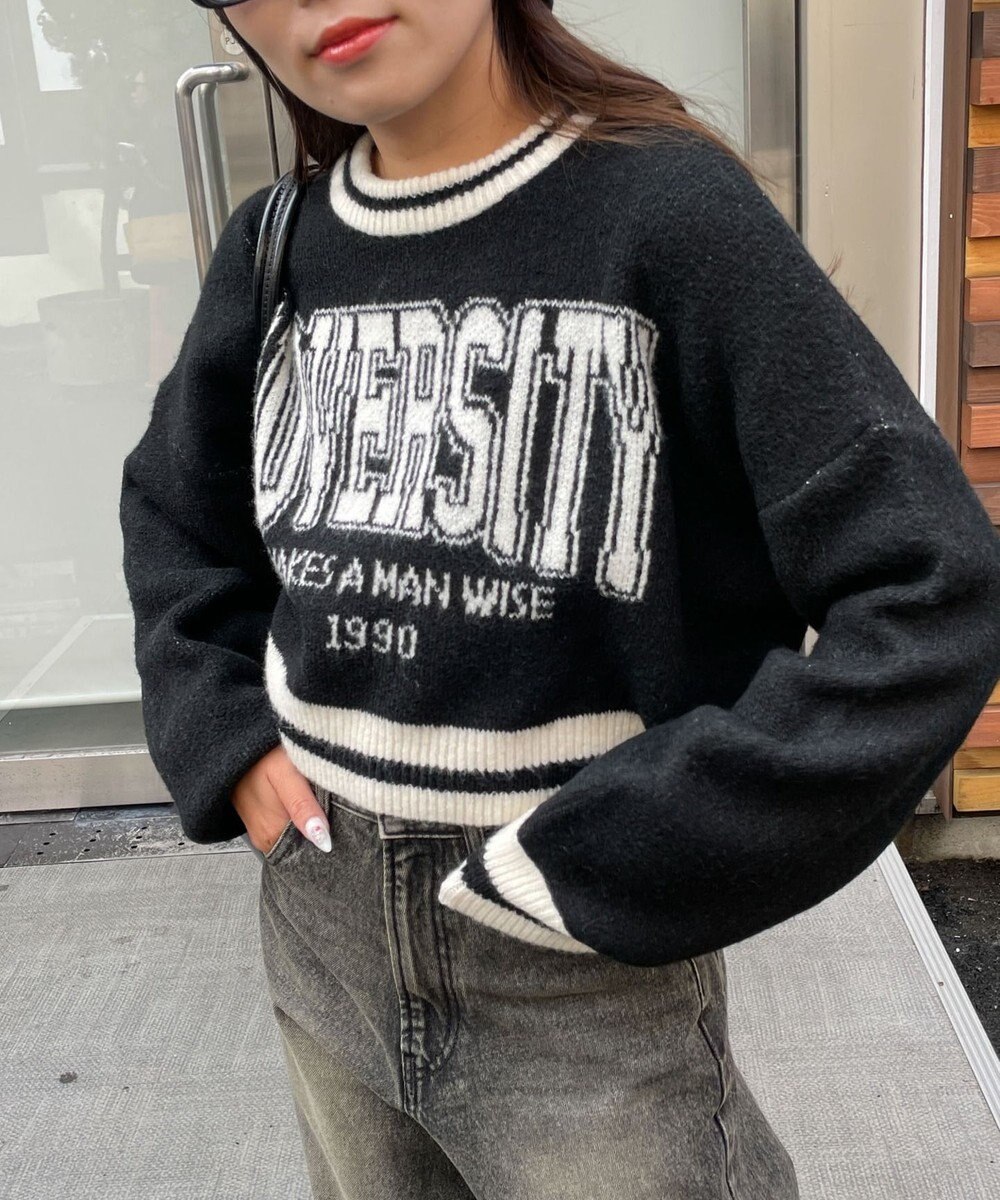 WEGO ラインリブフラッフィーショートニット 